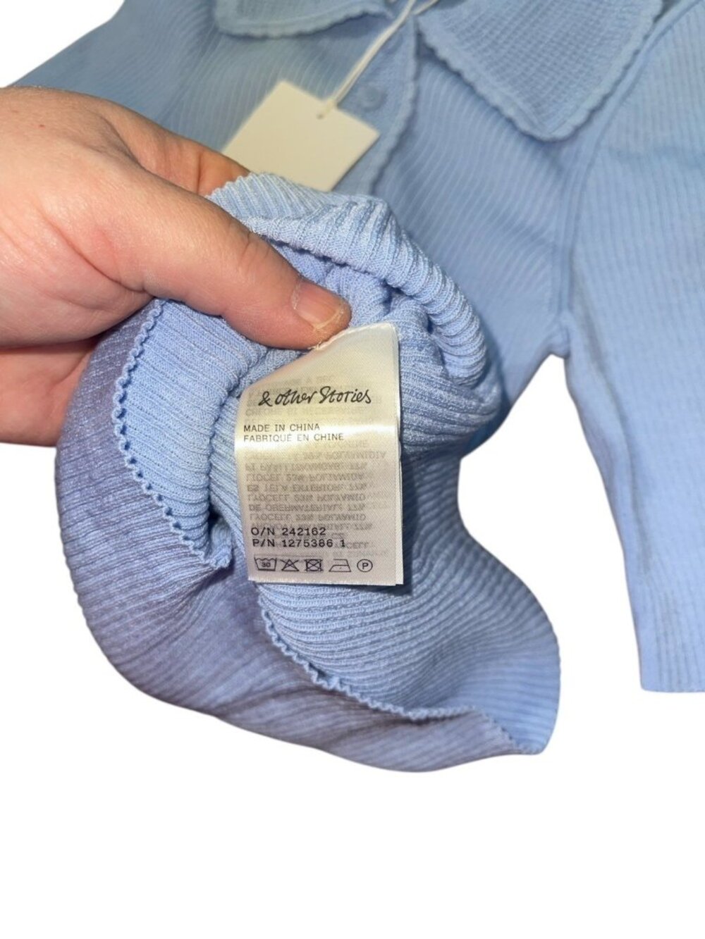 & OTHER STORIES Women's Size XS Light Blue Scalloped Rib-Knit Top Retail $99.00 - Picture 10 of 11